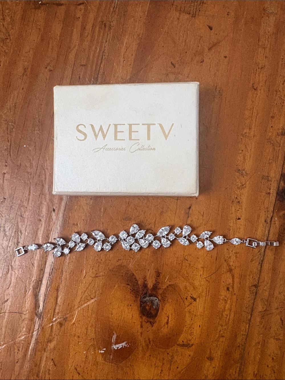 SWEETV Silver Crystal Leaf Bracelet